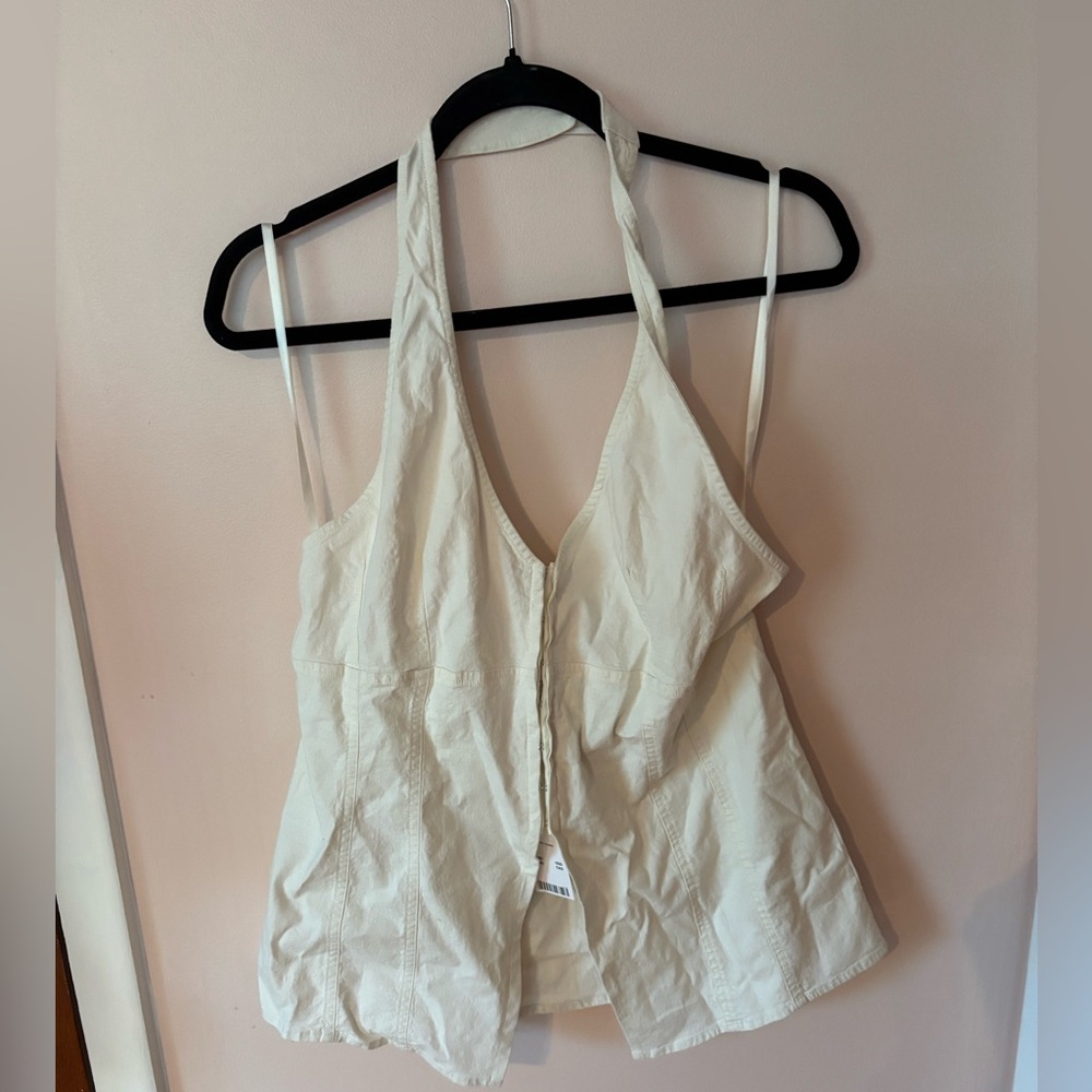 NWT Urban Outfitters Linen Blend Halter Vest Top Arctic White | L - Picture 2 of 4